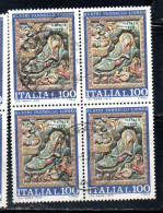 ITALIA REPUBBLICA ITALY REPUBLIC 1975 NATALE CHRISTMAS NOEL WEIHNACHTEN NAVIDAD LIRE 100 QUARTINA BLOCK USATO USED - 1971-80: Usati