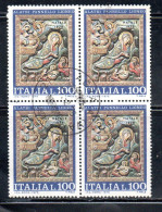 ITALIA REPUBBLICA ITALY REPUBLIC 1975 NATALE CHRISTMAS NOEL WEIHNACHTEN NAVIDAD LIRE 100 QUARTINA BLOCK USATO USED - 1971-80: Oblitérés
