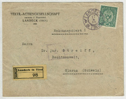 Oesterreich / Austria 1919, Brief Einschreiben Landeck - Glarus (Schweiz), Zensur / Censor, Zweikreisstempel - Lettres & Documents