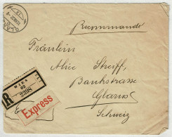 Oesterreich / Austria 1922, Brief Express Einschreiben Wien - Glarus, Inflation, Frankatur Rückseite - Covers & Documents