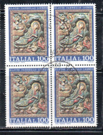 ITALIA REPUBBLICA ITALY REPUBLIC 1975 NATALE CHRISTMAS NOEL WEIHNACHTEN NAVIDAD LIRE 100 QUARTINA BLOCK USATO USED - 1971-80: Used
