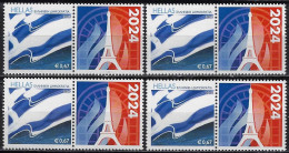 GREECE/FRANCE 2024, 4 Uprated Personalised Stamps With OLYMPIC FLAME Label, MNH/**, PARIS OLYMPICS. - Neufs