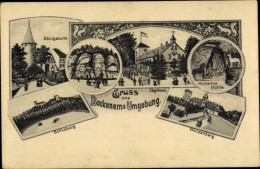 Lithographie Bockenem Am Harz, Jägerhaus, Hubertushöhle, Woldenberg, Schildburg, Königsturm - Sonstige & Ohne Zuordnung