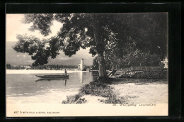 AK St. Wolfgang, Uferpartie Mit Blick Zum Leuchtturm  - Autres & Non Classés