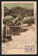 Lithographie Bad Reichenhall, Gradirhaus, Inneres Der Colonnade, Zwieselalpe, Brunnkapelle  - Zwiesel