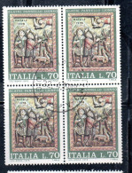 ITALIA REPUBBLICA ITALY REPUBLIC 1975 NATALE CHRISTMAS NOEL WEIHNACHTEN NAVIDAD LIRE 70 QUARTINA BLOCK USATO USED - 1971-80: Usati