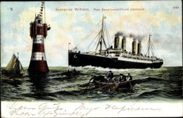 CPA Dampfschiff Kronprinz Wilhelm, Roter Sand Leuchtturm, Norddeutscher Lloyd, Fischerboot - Autres & Non Classés