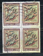 ITALIA REPUBBLICA ITALY REPUBLIC 1975 NATALE CHRISTMAS NOEL WEIHNACHTEN NAVIDAD LIRE 150 QUARTINA BLOCK USATO USED - 1971-80: Oblitérés