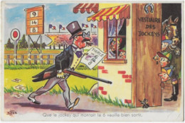 Que Le Jockey Qui Montait Le 6 Veuille Bien Sortir Carte Fantaisie  Edit. Bozz Série N° 1979 CPA  (cheval -tiercé) - Autres & Non Classés