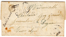Basses-Alpes - LAC (10/10/1854 De Ste Croix-à-Lauze) Non Affr Cursive 5/Reillanne (amél Date) - 1849-1876: Klassik