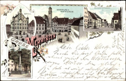 Lithographie Memmingen In Schwaben, Marktplatz Und Martinskirche, Rathaus, Kriegerdenkmal - Andere & Zonder Classificatie