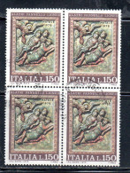 ITALIA REPUBBLICA ITALY REPUBLIC 1975 NATALE CHRISTMAS NOEL WEIHNACHTEN NAVIDAD LIRE 150 QUARTINA BLOCK USATO USED - 1971-80: Used