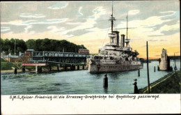 CPA Rendsburg In Schleswig Holstein, S.M.S. Kaiser Friedrich III. Die Straßendrehbrücke Passierend - Other & Unclassified