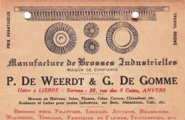 LIER - LIERRE - Manufacture De Brosses Industrielles P. De Weerdt Et G. De Gomme - 1920 - Publicité - Lier