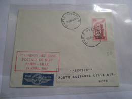 1ere Liaison Postale Aerienne De Nuit Paris Lille 29/4/57 - Avions