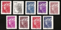 2011 - Série Autoadhésifs  N° 590 à 596 +599 Et 600  MARIANNE DE BEAUJARD 9 Valeurs NEUFS** LUXE MNH - Unused Stamps