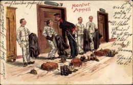 Lithographie Montur-Appell, Soldatenleben, Schuhe, Uniform, Rekruten - Other & Unclassified