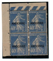 Semeuse YT N°40 ** - Bloc De 4 Sans Trace De Charnière - Cote 86 € - Andorre - Unused Stamps
