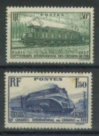 FRANCE - 1937, 13th INTERNATIONAL CONGRESS OF TRAINS STAMPS COMPLETE SET OF 2, UMM (**). - Neufs