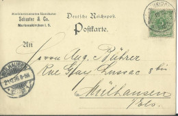 ALLEMAGNE CARTE 5pf  MARKNEUBIRCHEN  POUR MULHAUSEN  DE 1896   LETTRE COVER - Brieven En Documenten