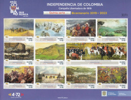 2021 Colombia Bicentennial Independence #5 1819 Horses Military History Miniature Sheet Of 11 MNH - Colombia