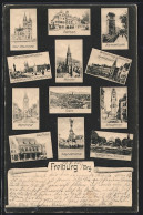 AK Freiburg / Breisgau, Münster, Kaiserstrassenbrücke Mit Johanniskirche Und Lessingschule, Kaufhaus, Martinstor  - Freiburg I. Br.