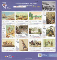 2021 Colombia Bicentennial Independence #6 Transport Trains Ships Bridges Donkeys  Miniature Sheet Of 12 MNH - Colombia