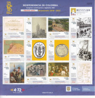 2021 Colombia Bicentennial Independence #7 1821Congress Maps Coins Constitution  Miniature Sheet Of 12 MNH - Colombia