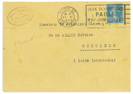 P3466 - FRANCE 20.11.1923 (2ND DAY OF USE FOR THIS CANCEL, ACCORDING TO THE PREOWNER!!) PARIS, R. LA BOETIE, TO GUERANDE - Estate 1924: Paris