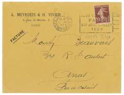 P3467 - FRANCE, 31.3.1924 SLOGAN CANCEL. 25 X 39 ( II TYPE) RUE DES HALLES, TO ARRAS - Summer 1924: Paris