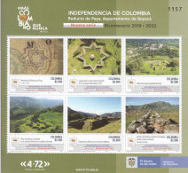 2021 Colombia Independence Bicentennial Reducto De PAYA Fort Military History  Miniature Sheet Of 6 MNH - Kolumbien