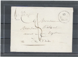 46-FLORAC / LSC EN PORT DÛ POUR AIX -GRIFFE 29x10 -46 /FLORAC +DATEUR 17 FEVR 1830-TAXE MANUSCRITE 8 - 1801-1848: Précurseurs XIX