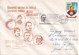 A24801 - "Mihai Eminescu" Romanian Literature National Competition Postal Cover 1981 - Escritores