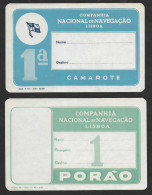 Portugal 2 Etiquette Valise Paquebot CNN Companhia Nacional De Navegação 1º Classe 1955 1963 Two Ship Luggage Label CNN - Europe