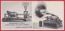 Phonographe D'Edison, Conservatoire Des Arts Et Métiers. Phonographe Pathé à Cylindre 1900. Larousse 1960. - Documents Historiques