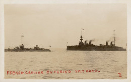 French Cruiser Ship Entering Spithead Antique RPC Postcard - Krieg