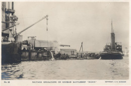 Salvage Operations On German Battleship Baden WW1 Old Postcard - Krieg