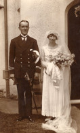 Unidentified Royal Navy Lieutenant WW1 Military Ship Wedding 1918 Postcard - Guerre