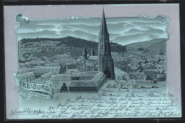 Mondschein-Lithographie Freiburg Im Breisgau, Stadtansicht Mit Kirche Aus Der Vogelschau  - Freiburg I. Br.