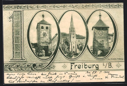AK Freiburg I. Br., Türme Im Passepartout Zum Neujahr 1900  - Freiburg I. Br.
