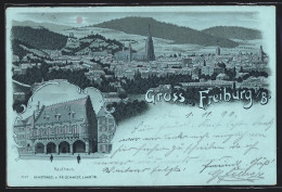 Mondschein-Lithographie Freiburg / Breisgau, Panorama, Strassenpartie Am Kaufhaus  - Freiburg I. Br.