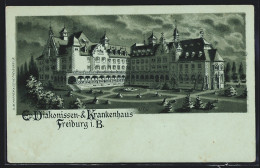 Lithographie Freiburg / Breisgau, Evangelisches Diakonissen- & Krankenhaus  - Freiburg I. Br.