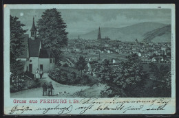 Mondschein-Lithographie Freiburg I. Br., Stadtansicht Mit Partie An Einer Kirche  - Freiburg I. Br.