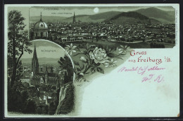 Mondschein-Lithographie Freiburg I. Br., Münster Und Blick Vom Lorettoberg  - Freiburg I. Br.