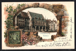 Passepartout-Lithographie Freiburg / Breisgau, Blick Auf Das Kaufhaus, Wappen  - Autres & Non Classés