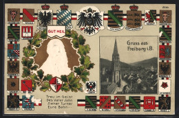 Passepartout-Lithographie Freiburg I. B., Münster, Wappen Und Turnvater Jahn  - Autres & Non Classés