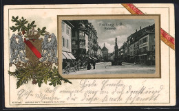 Passepartout-Lithographie Freiburg I. B., Kaiserstrasse, Wappen Von Greifen Flankiert  - Other & Unclassified