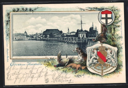 Passepartout-Lithographie Konstanz, Uferpartie Mit Bootsanleger, Wappen  - Other & Unclassified