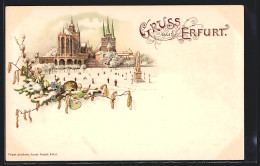Winter-Lithographie Erfurt, Dom Und Severikirche Im Winterkleid  - Autres & Non Classés