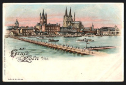 Lithographie Köln, Blick Auf Die Uferpartie, Dampfer  - Koeln